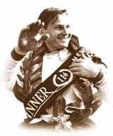 Bruce McLaren wearing laurel wreath